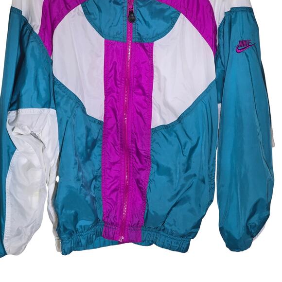 Retro Nike Track Windbreaker White/Purple/Green Vintage Blk/Wht Tag Size Med 90s - Picture 3 of 11